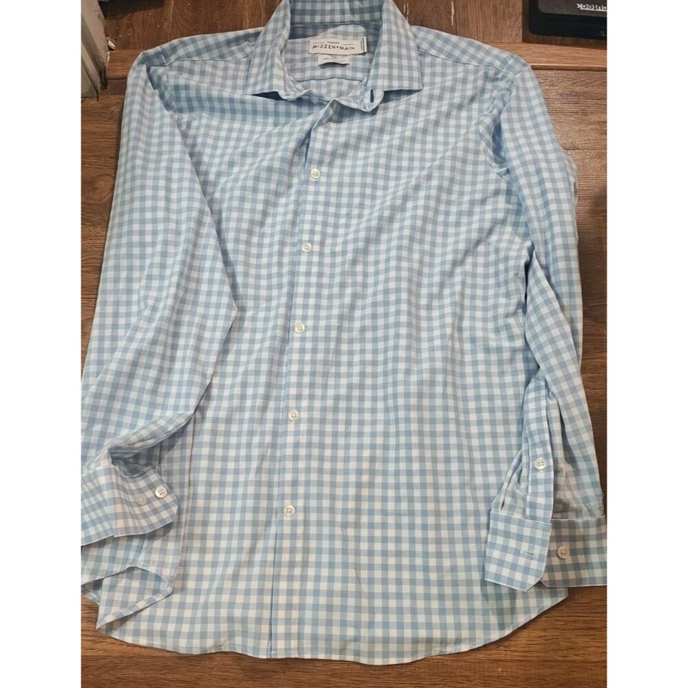 Mizzen+Main Leeward Blue Checkered Button Up Shirt Men's Large Standard Fit